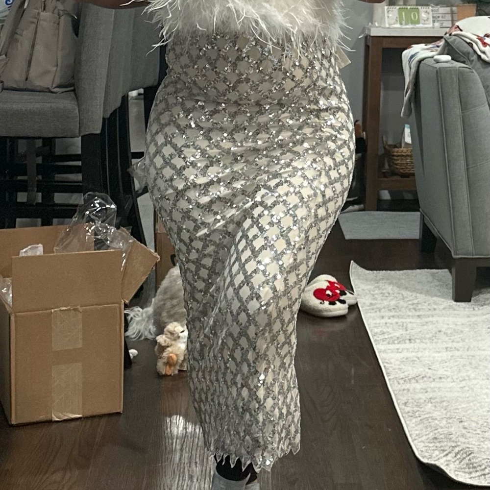 Brittany silver sequin maxi skirt (2 sizes)